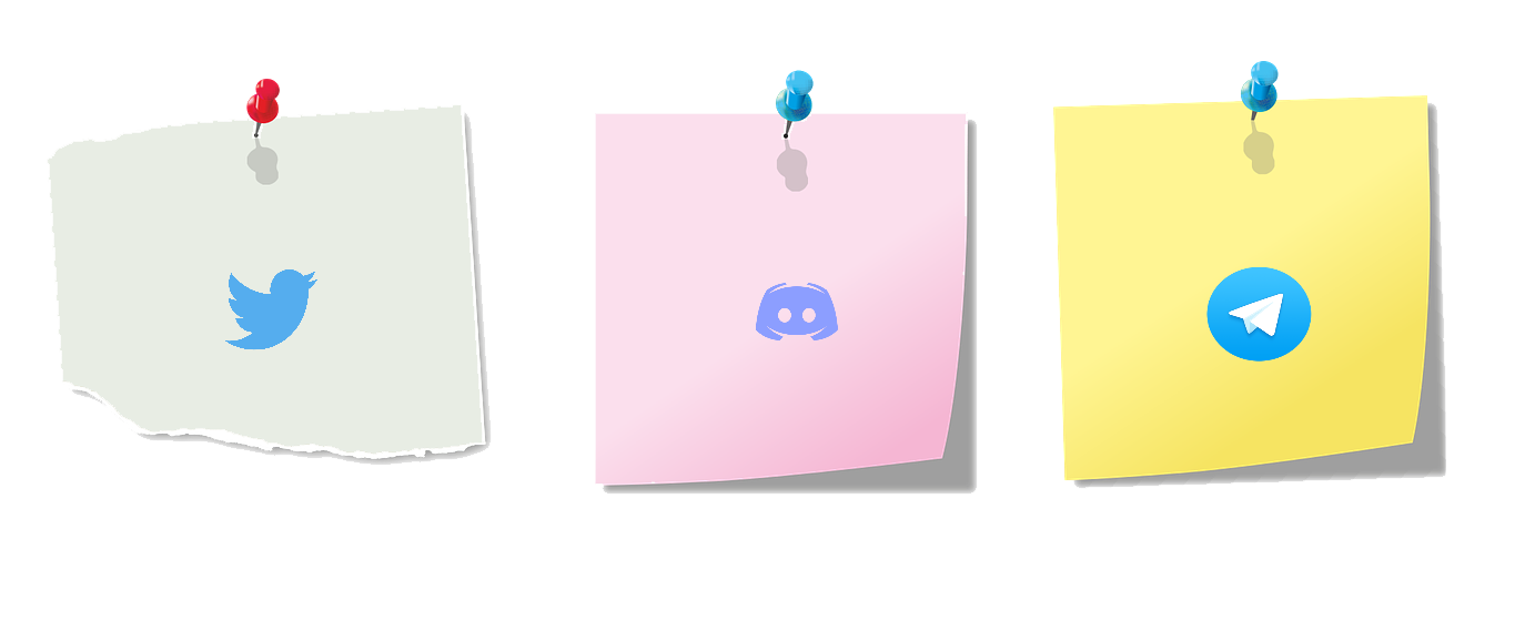 Socials icons for twitter discord and telegram